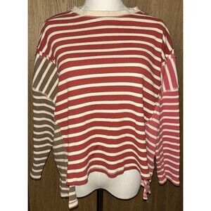Striped Color Block Oversized Boxy Flowy Thermal Knit Long Sleeve Women S Top